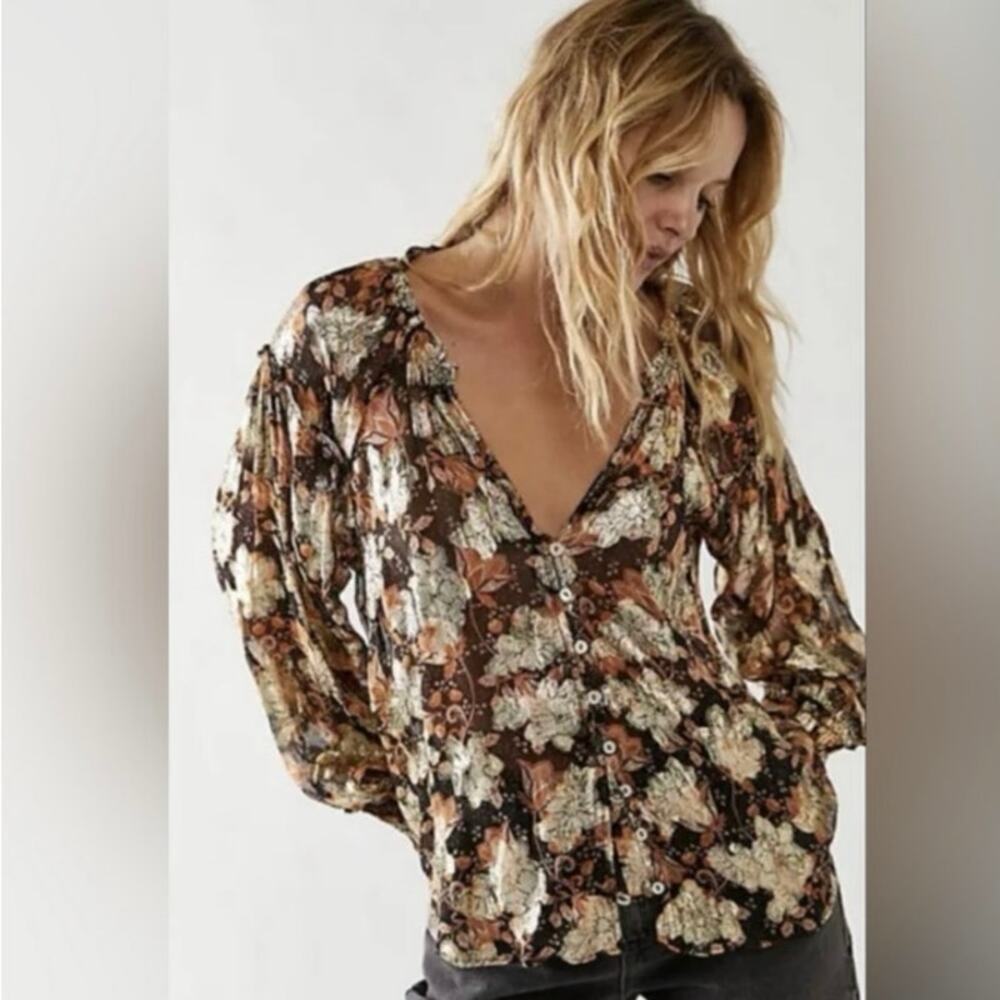 NWT Free People Scorpio Blouse in Bittersweet Combo Sz S - Picture 7 of 10